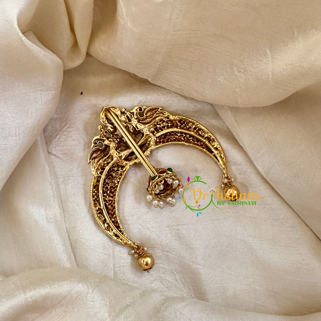 Lakshmi Arch Shaped Single Jada Billai -Bun Billai-Red Green-G10609