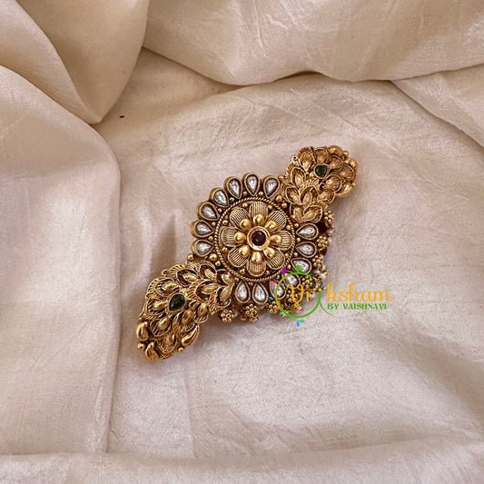 Antique Gold Look Alike Hair clip-AD Stone Hair Clip -Red Green Beads-G10601