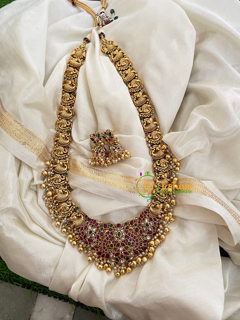 Precious AD Stone Bridal Haram-Gold and Pearl -G3992
