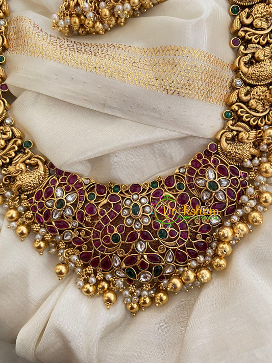 Precious AD Stone Bridal Haram-Gold and Pearl -G3992