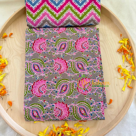 Green Pink Printed Jaipur Cotton Kurthi Material Set-VS1111