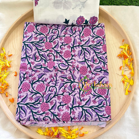 Pink with White Jaipur Cotton Kurthi Material Set-VS1112