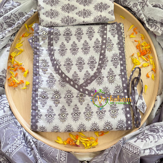 Purple Grey Jaipur Cotton Suit Material Set-VS1034