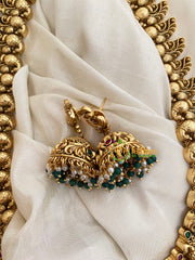 Premium Gold Look Alike Temple Haram-Green Beads -G3978
