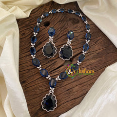 Deep Blue American Diamond Pendant Short Neckpiece -G9520