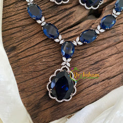 Deep Blue American Diamond Pendant Short Neckpiece -G9520