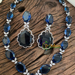 Deep Blue American Diamond Pendant Short Neckpiece -G9520