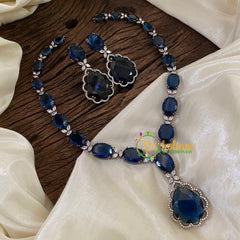 Deep Blue American Diamond Pendant Short Neckpiece -G9520