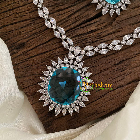 Light Blue American Diamond Pendant Short Neckpiece -G9521