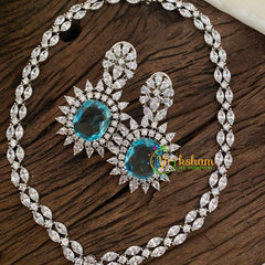 Light Blue American Diamond Pendant Short Neckpiece -G9521