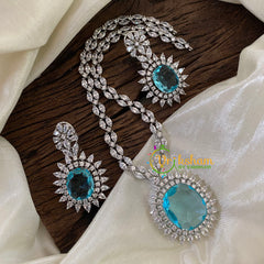 Light Blue American Diamond Pendant Short Neckpiece -G9521