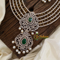 Emerald Green American Diamond Long Neckpiece -G9541