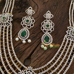 Emerald Green American Diamond Long Neckpiece -G9541