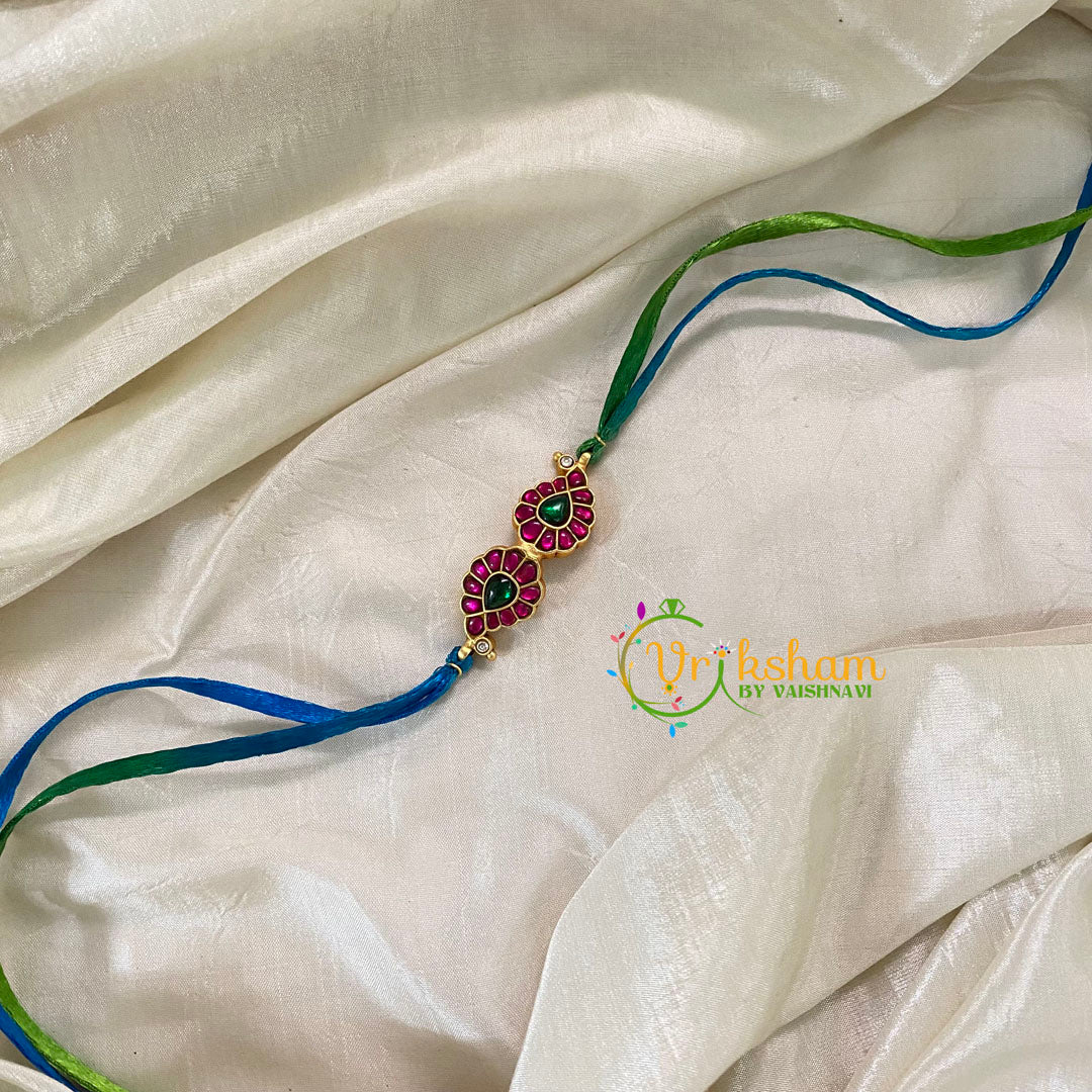 Rakshabandhan Jadau Kundan Rakhi -Dual Paisley-Pink Green-Blue Green-RB090