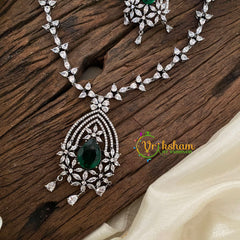 Emerald Green American Diamond Pendant Short Neckpiece -Tilak-G9527