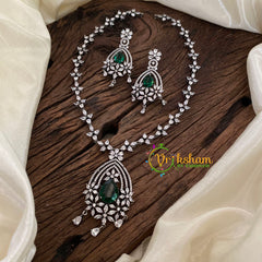 Emerald Green American Diamond Pendant Short Neckpiece -Tilak-G9527