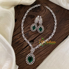 Green American Diamond Pendant Short Neckpiece -G9523