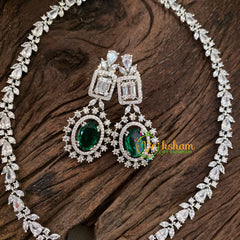 Green American Diamond Pendant Short Neckpiece -G9523