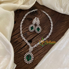 Green American Diamond Pendant Short Neckpiece -G9523