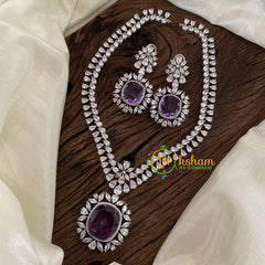 Purple Lavender American Diamond Pendant Short Neckpiece -G9528