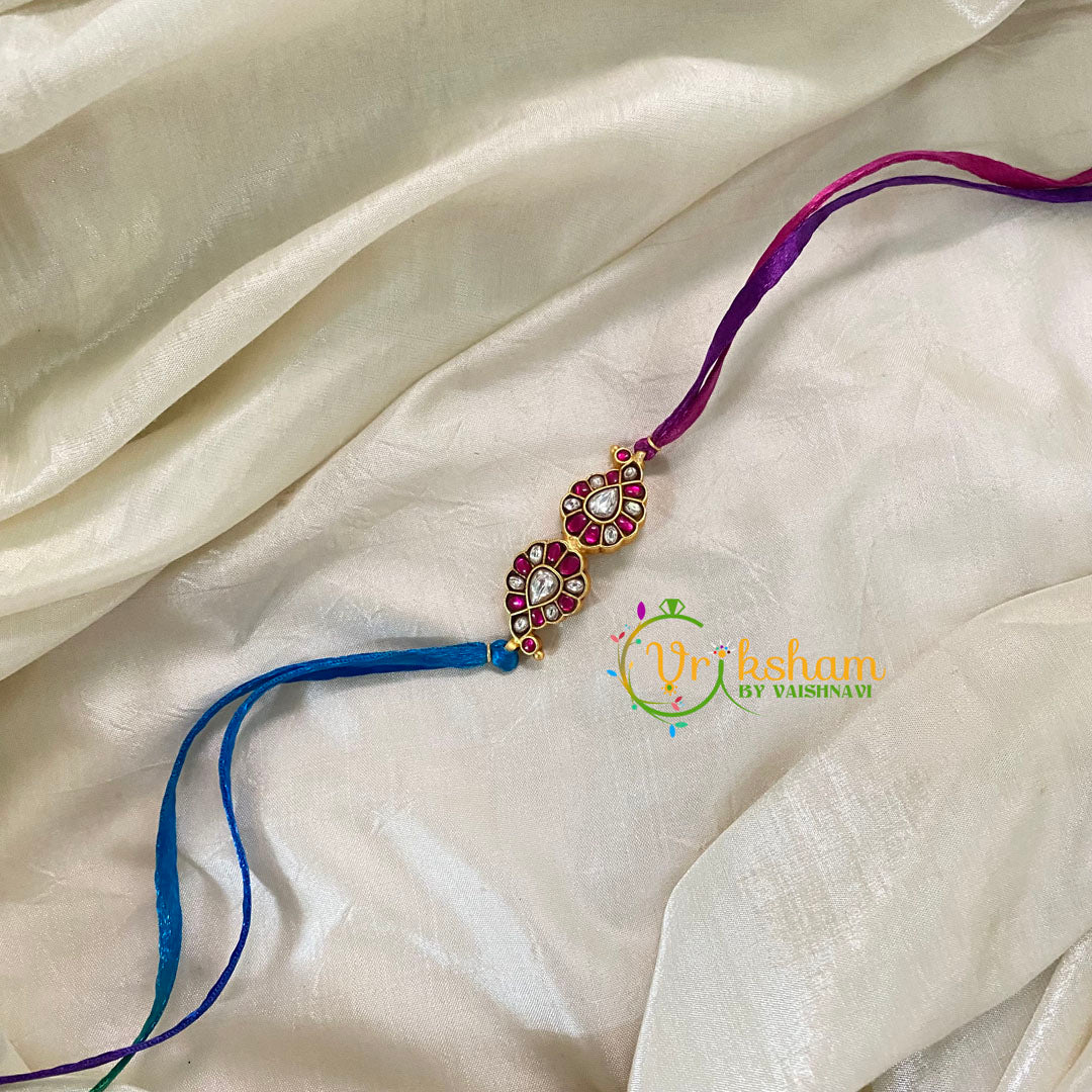 Rakshabandhan Jadau Kundan Rakhi -Dual Paisley-Pink White-Blue Pink-RB091
