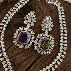 Purple Lavender American Diamond Pendant Short Neckpiece -G9528