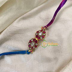 Rakshabandhan Jadau Kundan Rakhi -Dual Paisley-Pink White-Blue Pink-RB091