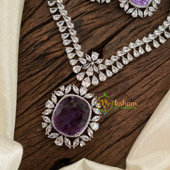 Purple Lavender American Diamond Pendant Short Neckpiece -G9528