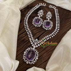 Purple Lavender American Diamond Pendant Short Neckpiece -G9528