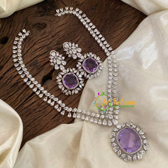 Purple Lavender American Diamond Pendant Short Neckpiece -G9528