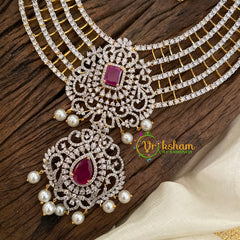 Bridal American Diamond Long Neckpiece-RED-G9534