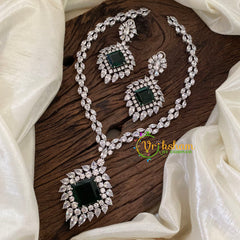 Emerald Green American Diamond Pendant Short Neckpiece-Dice -G9526