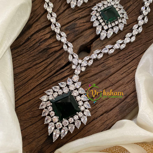 Emerald Green American Diamond Pendant Short Neckpiece-Dice -G9526