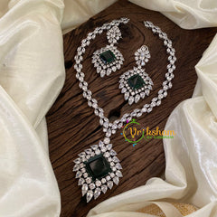 Emerald Green American Diamond Pendant Short Neckpiece-Dice -G9526