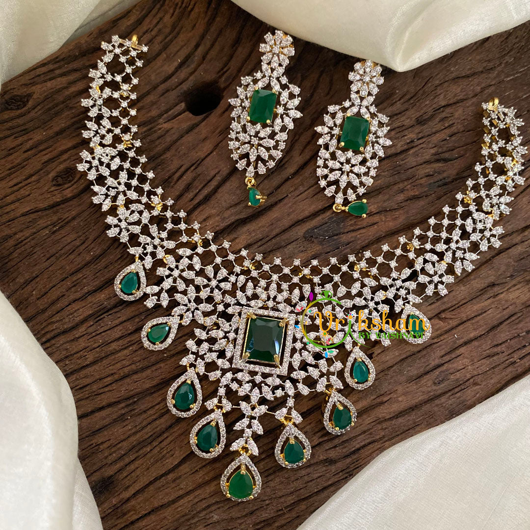 Emerald Green American Diamond Short Neckpiece -G9540