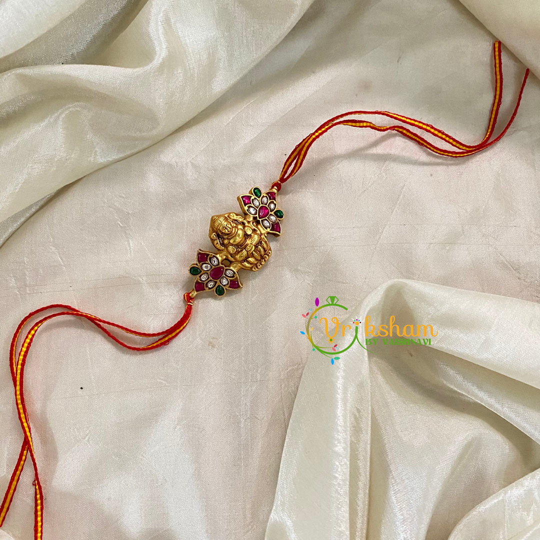 Rakshabandhan Jadau Kundan Rakhi - Lakshmi Flower -Red Yellow-RB108