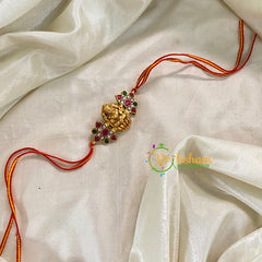 Rakshabandhan Jadau Kundan Rakhi - Lakshmi Flower -Red Yellow-RB108