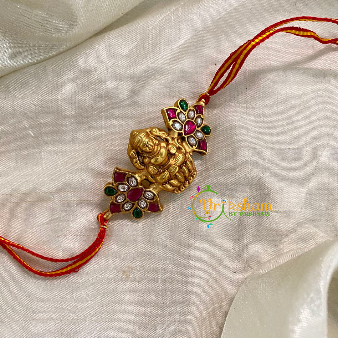Rakshabandhan Jadau Kundan Rakhi - Lakshmi Flower -Red Yellow-RB108