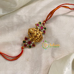Rakshabandhan Jadau Kundan Rakhi - Lakshmi Flower -Red Yellow-RB108