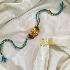 Rakshabandhan Jadau Kundan Rakhi - Lakshmi Flower -Blue Gold-RB111