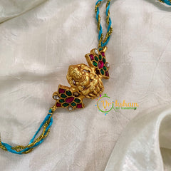 Rakshabandhan Jadau Kundan Rakhi - Lakshmi Flower -Blue Gold-RB111