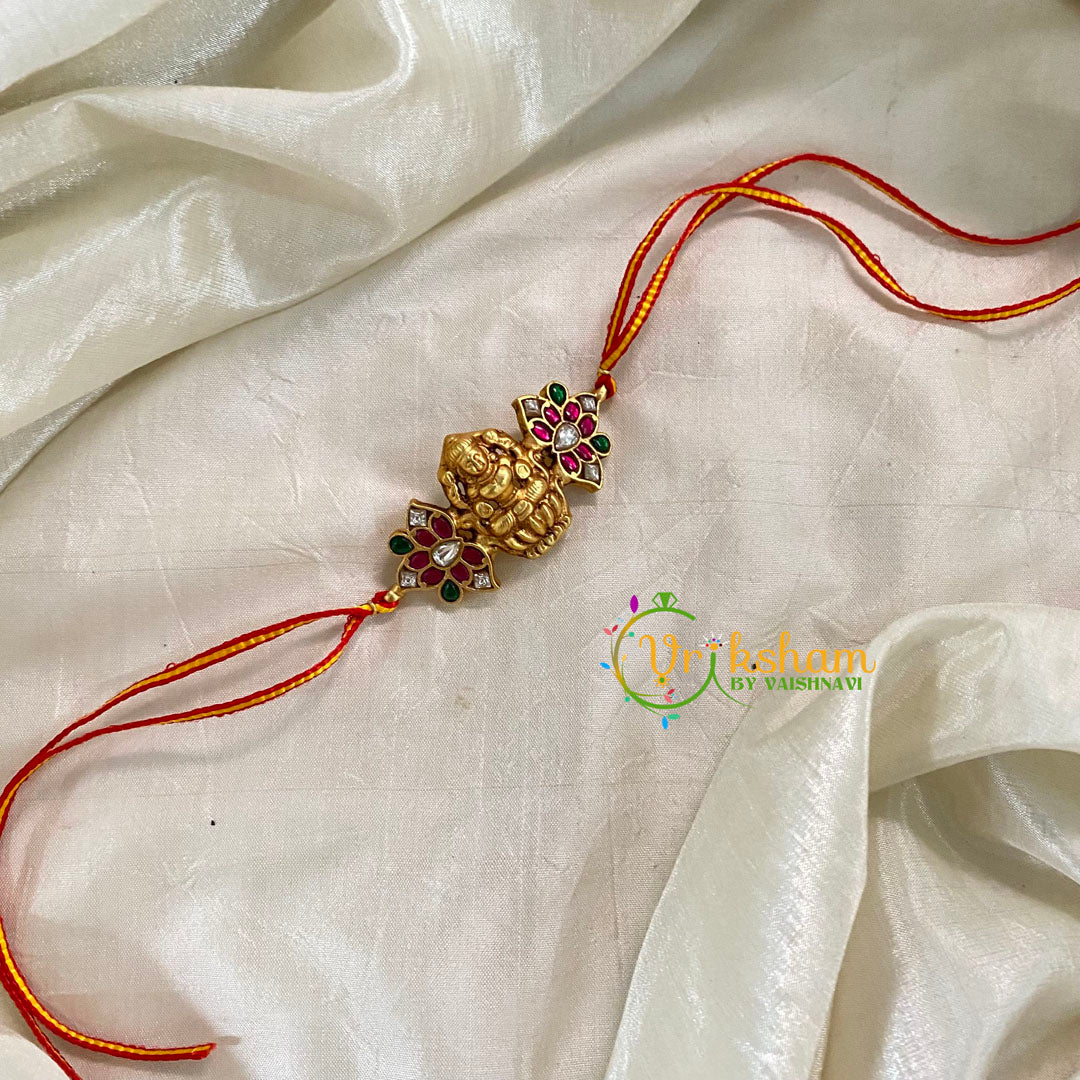 Rakshabandhan Jadau Kundan Rakhi - Lakshmi Flower -Red Yellow -RB109