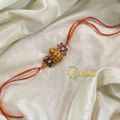 Rakshabandhan Jadau Kundan Rakhi - Lakshmi Flower -Red Yellow -RB109