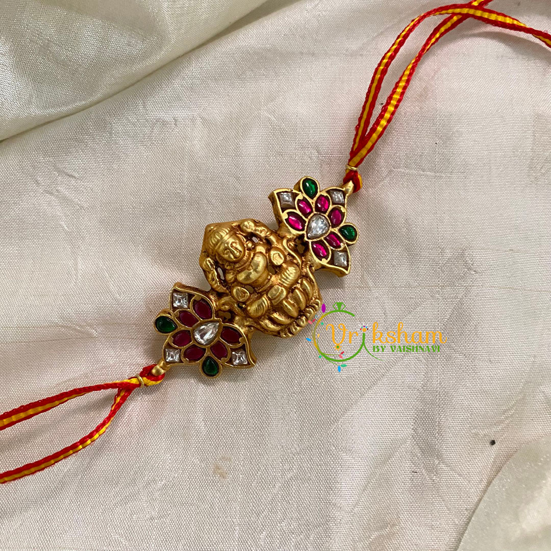 Rakshabandhan Jadau Kundan Rakhi - Lakshmi Flower -Red Yellow -RB109