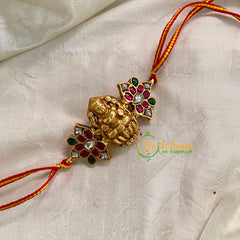Rakshabandhan Jadau Kundan Rakhi - Lakshmi Flower -Red Yellow -RB109