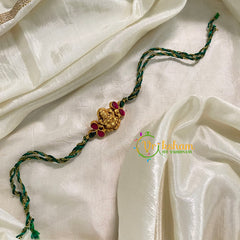 Rakshabandhan Jadau Kundan Rakhi - Lakshmi Tri Petal -Green Gold -RB114