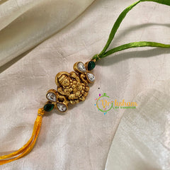 Rakshabandhan Jadau Kundan Rakhi - Lakshmi Tri Petal -Yellow Green -RB116