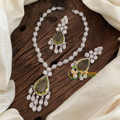 Sapphire Yellow American Diamond Pendant Short Neckpiece -G9524