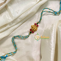 Rakshabandhan Jadau Kundan Rakhi - Lakshmi Tri Petal -Blue Gold-RB117