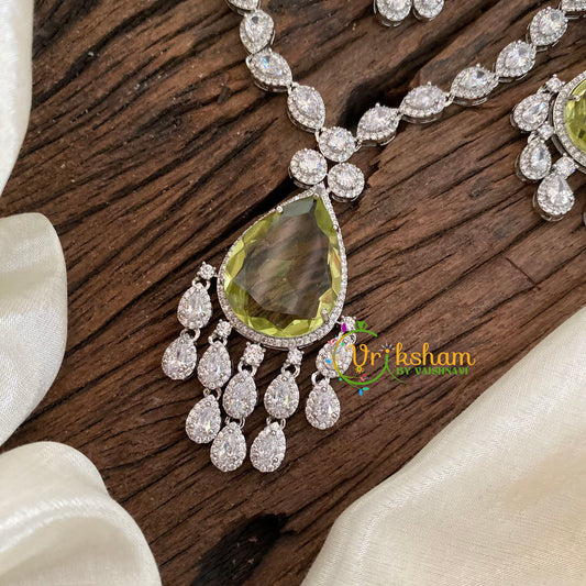 Sapphire Yellow American Diamond Pendant Short Neckpiece -G9524